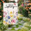 Floral Welcome Garden Flag Double Sided Spring Outdoor Decorative Linen Yard Banner with Letter Print for Porch and Patio
