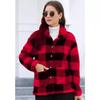 Karierter Plüschmantel mit langen Ärmeln und aufgesetzten Taschen - Europäische & Amerikanische Wintermode
