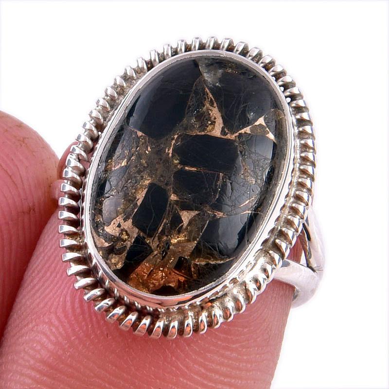 

Natural Black Copper Turquoise Gemstone 925 Solid Sterling Silver Ring S.6 f0n29