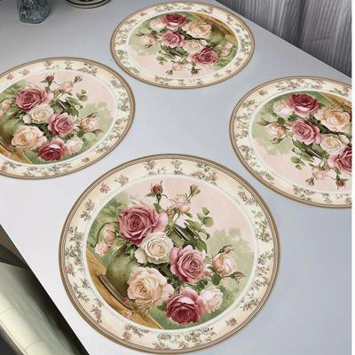 4-Piece European Country Rose Placemat Petals Afternoon Tea Table Decor Accessories Party Arrangement