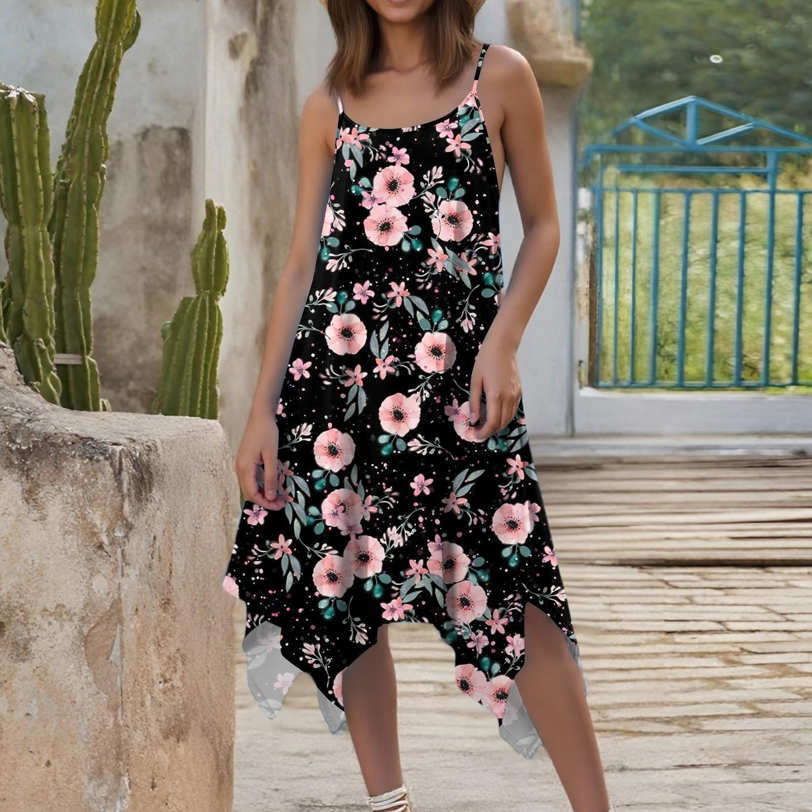 

Жіноча літня повсякденна сукня на регульованих бретелях з круглим вирізом та кишенями XXL рожевий