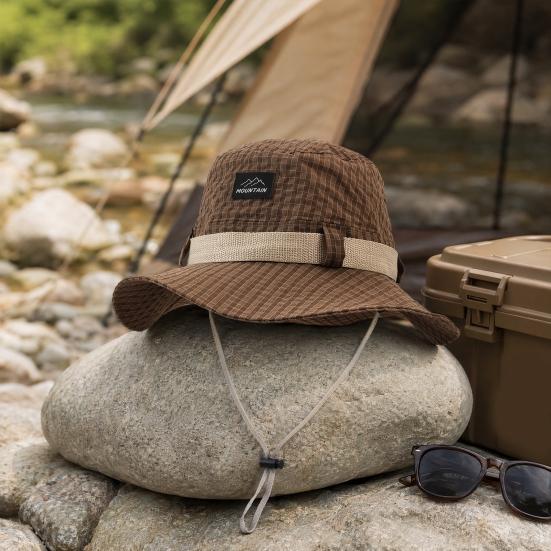 Fisherman Hat for Men, UV Protection Wide Brim Summer Hat, Outdoor Sun Hat with Adjustable Windproof Rope for Hiking Fishing Cycling Sunshade