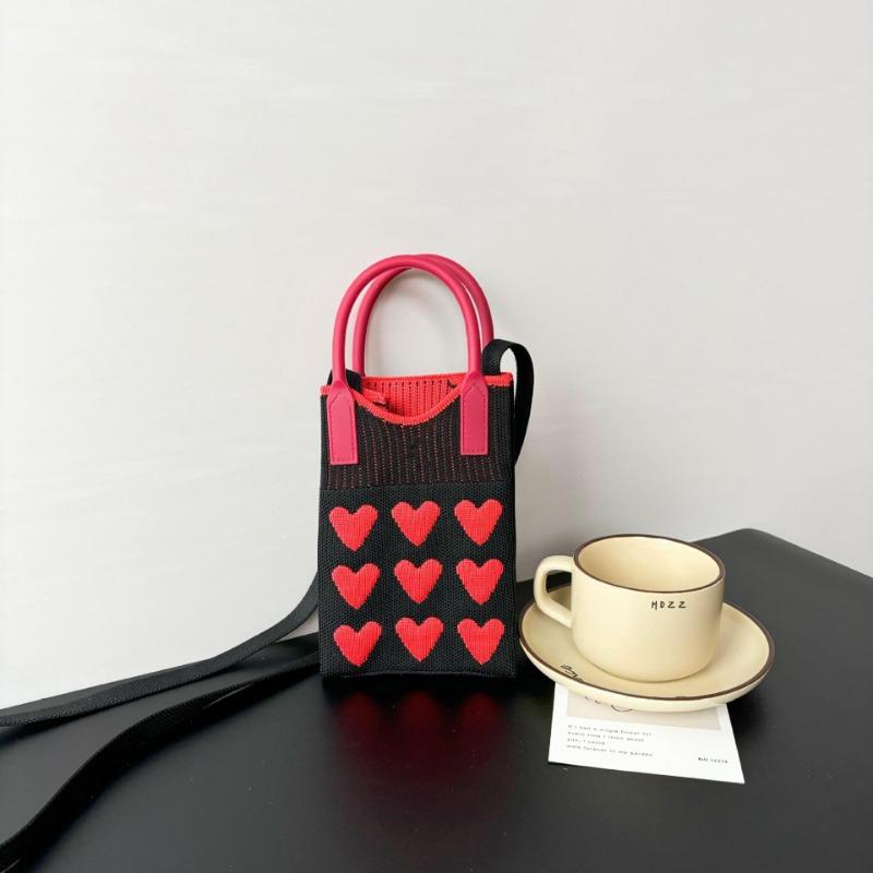 New Love Mobile Phone Bag High-end Knitted Bag Popular Cartoon Cute Portable Storage Messenger Bag