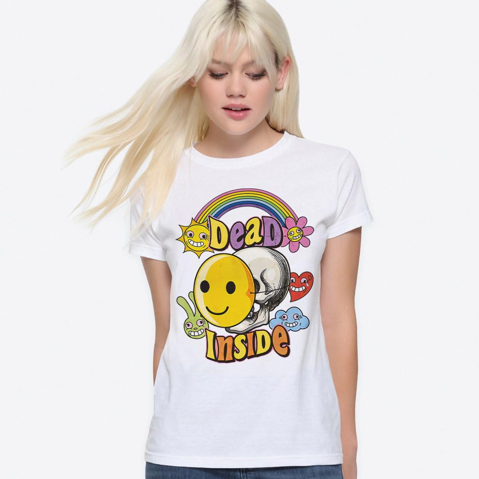 Dead Inside Funny Smiley Face Skull T-Shirt, Men s and Women s Sizes (DSN-17832) S