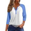 Women's Fashion Casual Raglan Sleeve Colorblock V-Neck Three-quarter Sleeve Decorative Button T-shirt Top