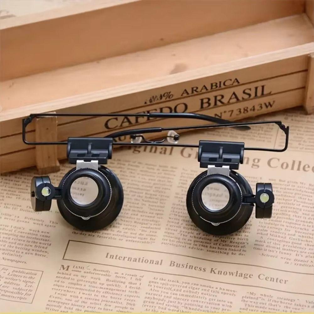 With LED Lights 20X Magnifier Double Eye Glasses  Jewelry Appraisal