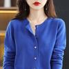 Women O-Neck Cashmere Cardigan 100% Merino Wool Sweater Buttoned Long Sleeve Knitwear for Spring Autumn Solid Basic Top Clothing