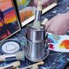 Oil painting brush washer stainless steel oil pot with removable porous filter sealed stainless steel paint brush cleaner