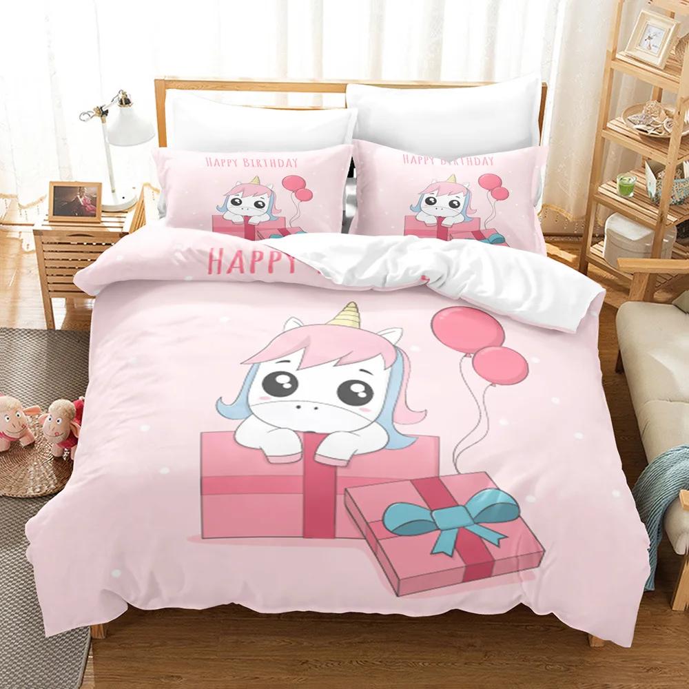 Comforter Sets Kid Bedroom Comforter Set Single Size Pink Unicorn Cartoon S Happy Birthday Kids Bedding Comfortable