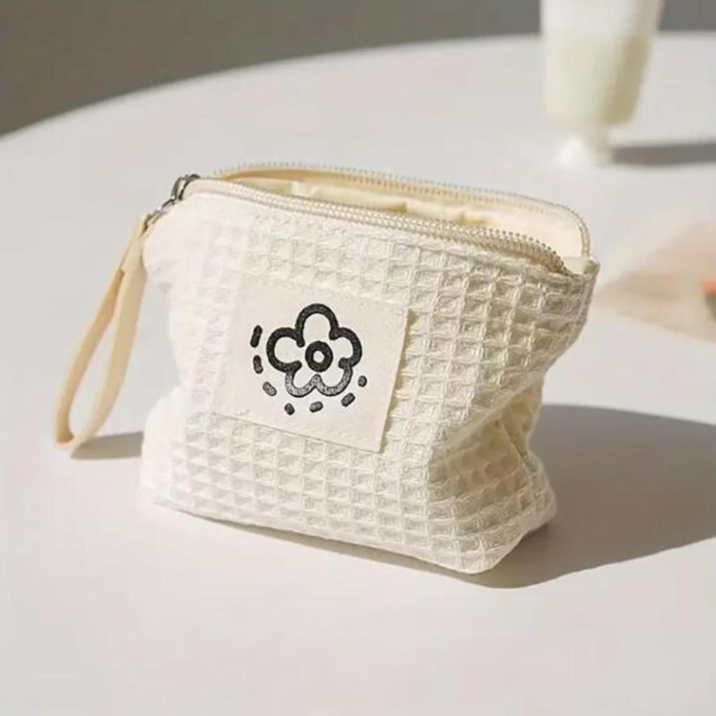 Portable Floral Mini Makeup Bag Polyester Zipper Small Coin Purse Square Soft Lipstick Headphones Key Storage Bag