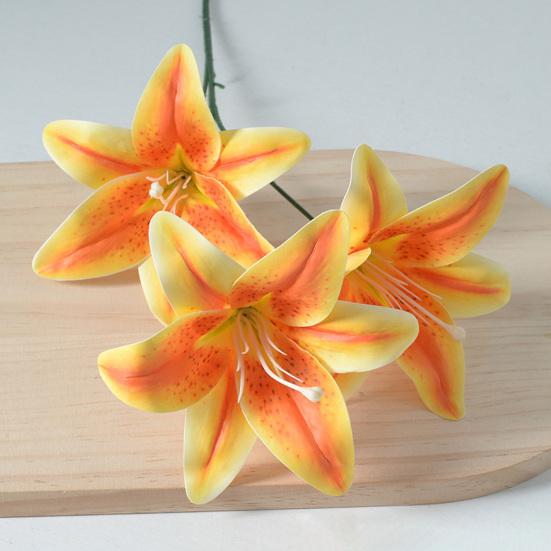 Artifical Lily Flowers with 3 Heads Full Bloom Real Touch Long Stem Fake Lily Bouquet for Home Hotel Flower Arrangement Wedding Party Decor