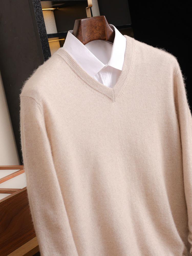 Men's V-Neck Loose Cashmere Knit Sweater - Autumn/Winter Base Layer