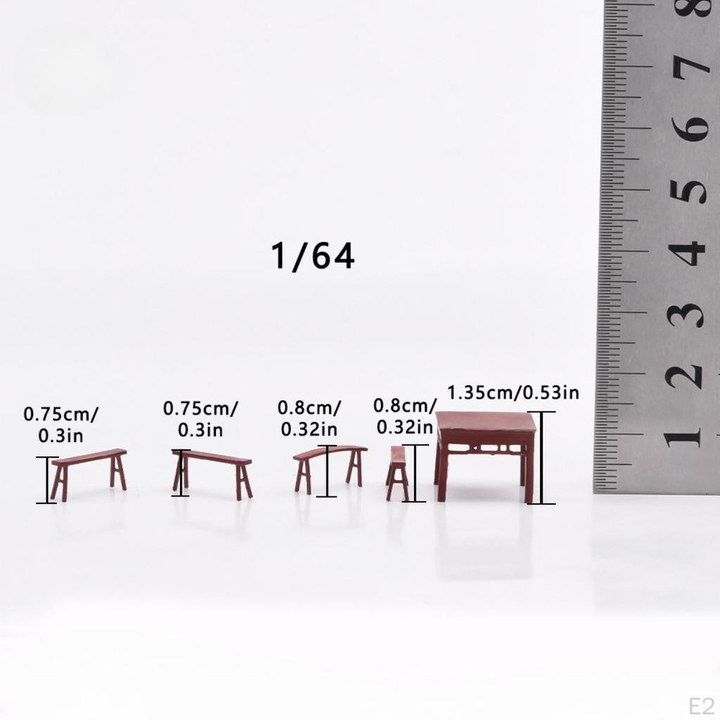 Dollhouse Desk Chair Set Mini Stools 1:/64 Scale Retro Design Miniature Furniture for Bedroom
