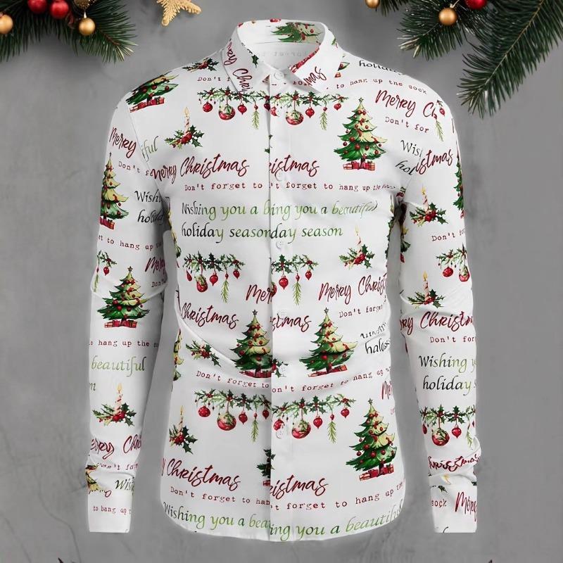 Pánské Vánoční košile s dlouhým rukávem a 3D digitálním potiskem, ležérní topy na podzim a zimu