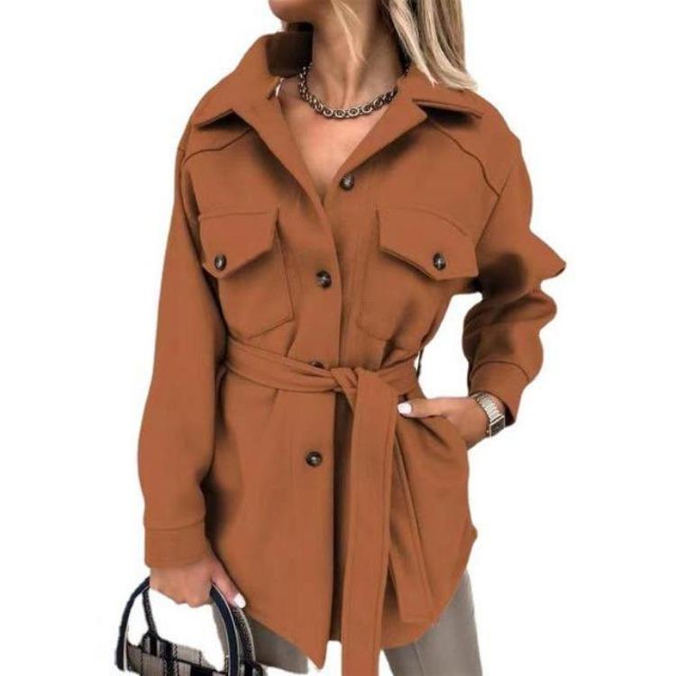 Winter Warm Women's Wool Jacket Short Trench Coat with Pockets Lapel Buttons