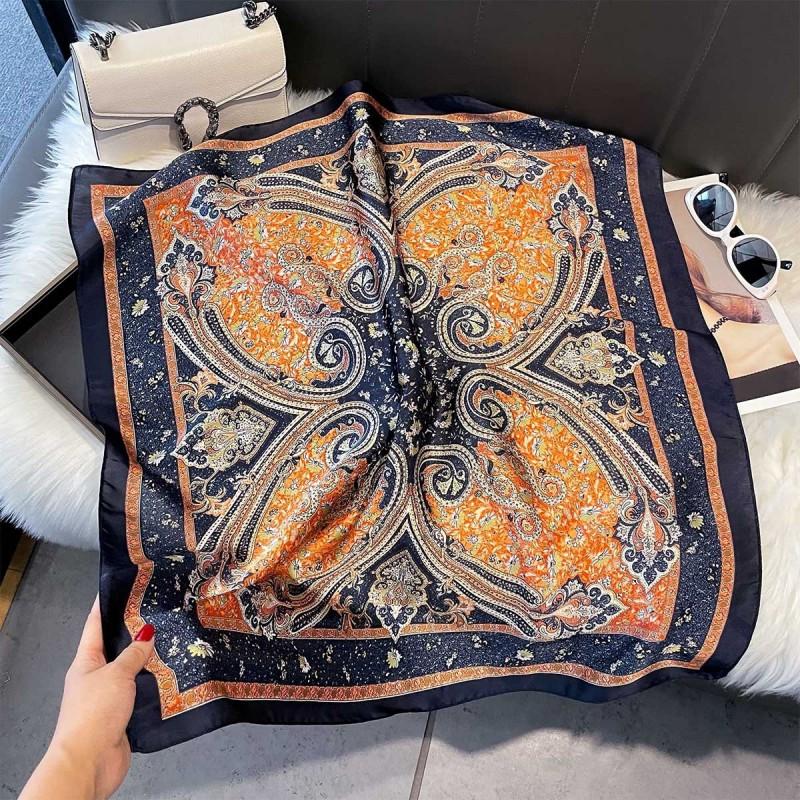 70x70cm Lightweight Silk-Look Square Scarf Women French Chic Hair Band Office Accessory Viscose 96%