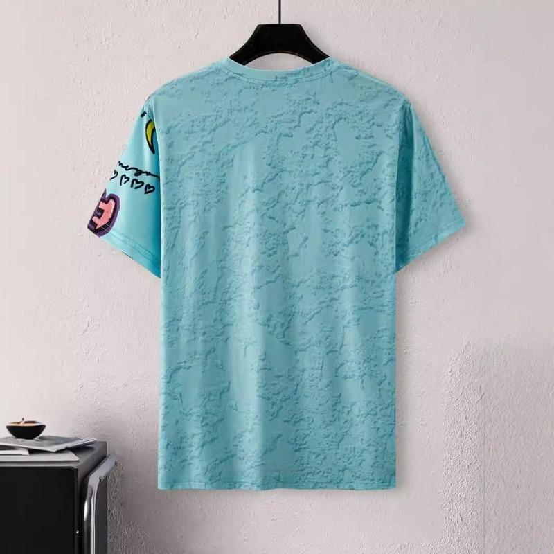 Men's Shoulder Loose Casual T-shirt Trend 3D Digital Printing Summer Loose Casual Round Neck Short Sleeved Shirt T-Shirts Men’s