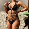 Split Bikini Swimsuit Female Style Hanging Neck Strap Tight Back Solid Color Women's