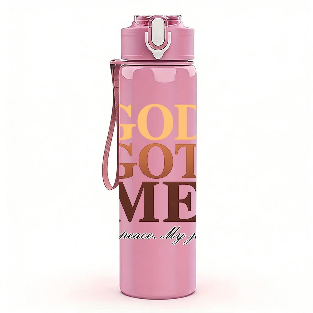 1PC God Got Me Retro Quote Print 750ml Color Plastic Sports Water Bottle Leakproof Flip Straw Lid Suitable for Sports Office Home Use