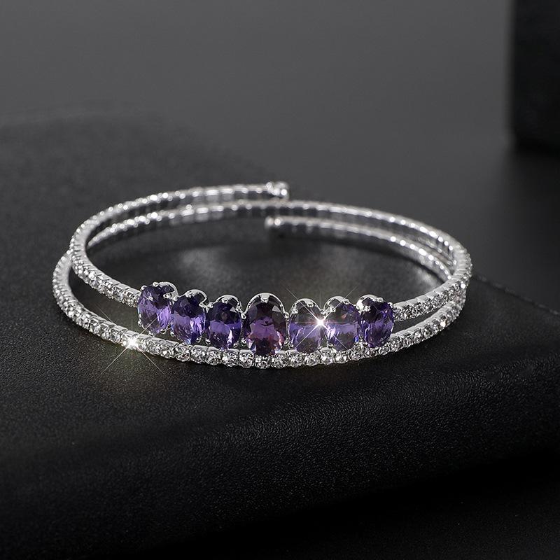 Offenes einreihiges und zweireihiges Strassarmband, Brautfarbe elastisch verstellbares Zirkonarmband Armschmuck