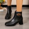 Fashion Autumn and Winter New Style Comfortable and Versatile Casual Square Toe Thick Heel Solid Color Fashion High Heel Women's Boots