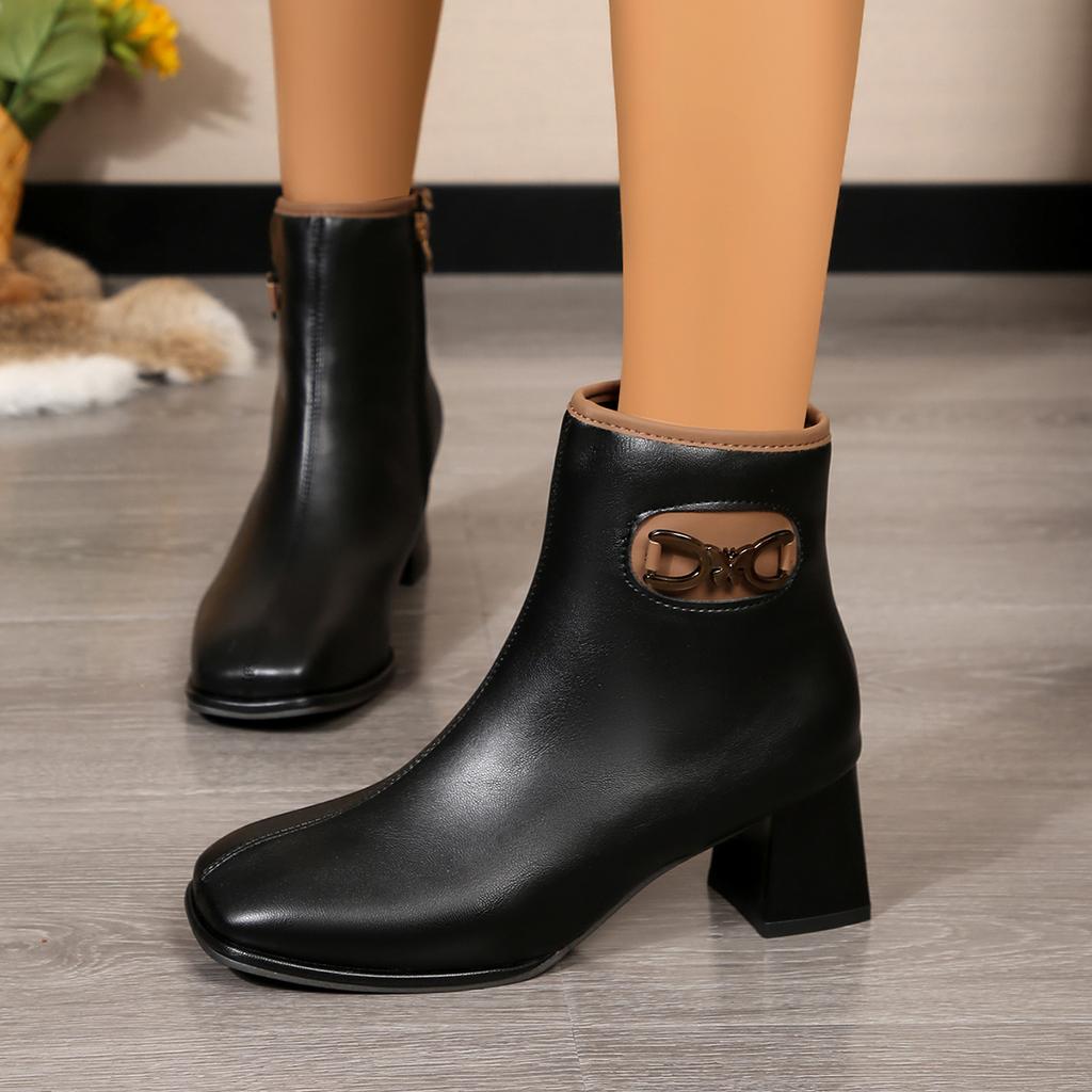 Fashion Autumn and Winter New Style Comfortable and Versatile Casual Square Toe Thick Heel Solid Color Fashion High Heel Women's Boots