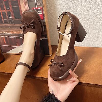 Fashion Fashion, Thick Platform and Single Shoes, Womens 2024 New Spring Retro Round Head, Short Shallow Heels. Women Shoes