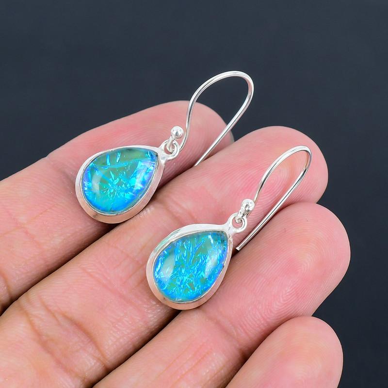Natural Blue Opal Earring 925 Sterling Silver Handcrafted Earring LiteWeight HandMade Earring Gift for Best Girl Gift For Her