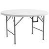 Folding Garden Table, diameter 122 cm Round HDPE Outdoor Picnic Table for 6, Metal Frame for Patio, Park, White
