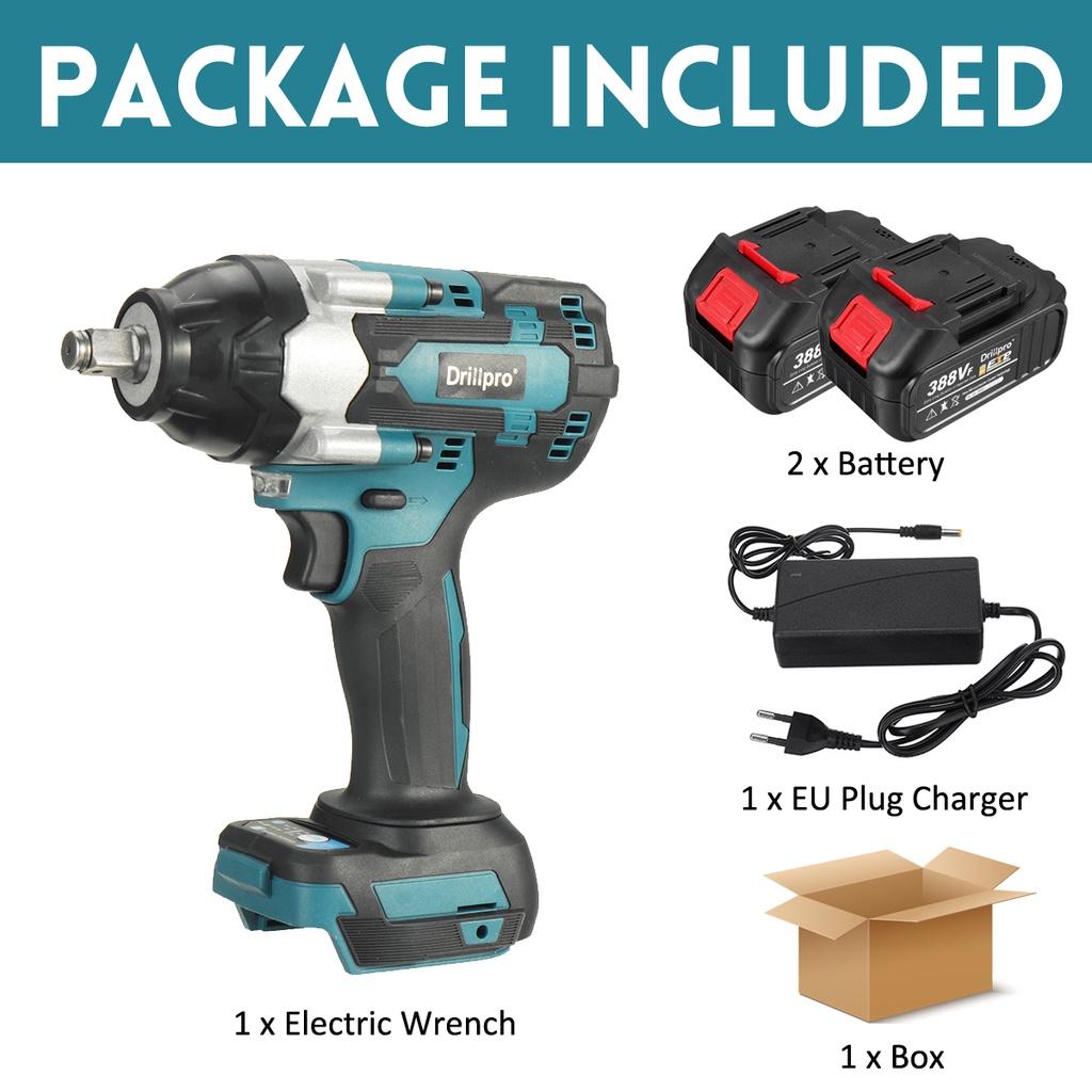 1/2 Square Cordless Wrench 800N.m Cordless Electric Impact Wrench 388VF Li-ion Battery Power Tool for Makita 18V Battery