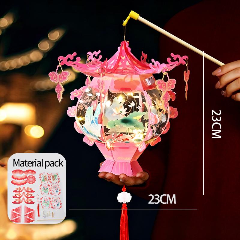 Mid Autumn Festival Lantern Palace Shape DIY Lantern Handmade Luminous Lamp Holiday Hanging Light Decor Birthday Gift Lanterns