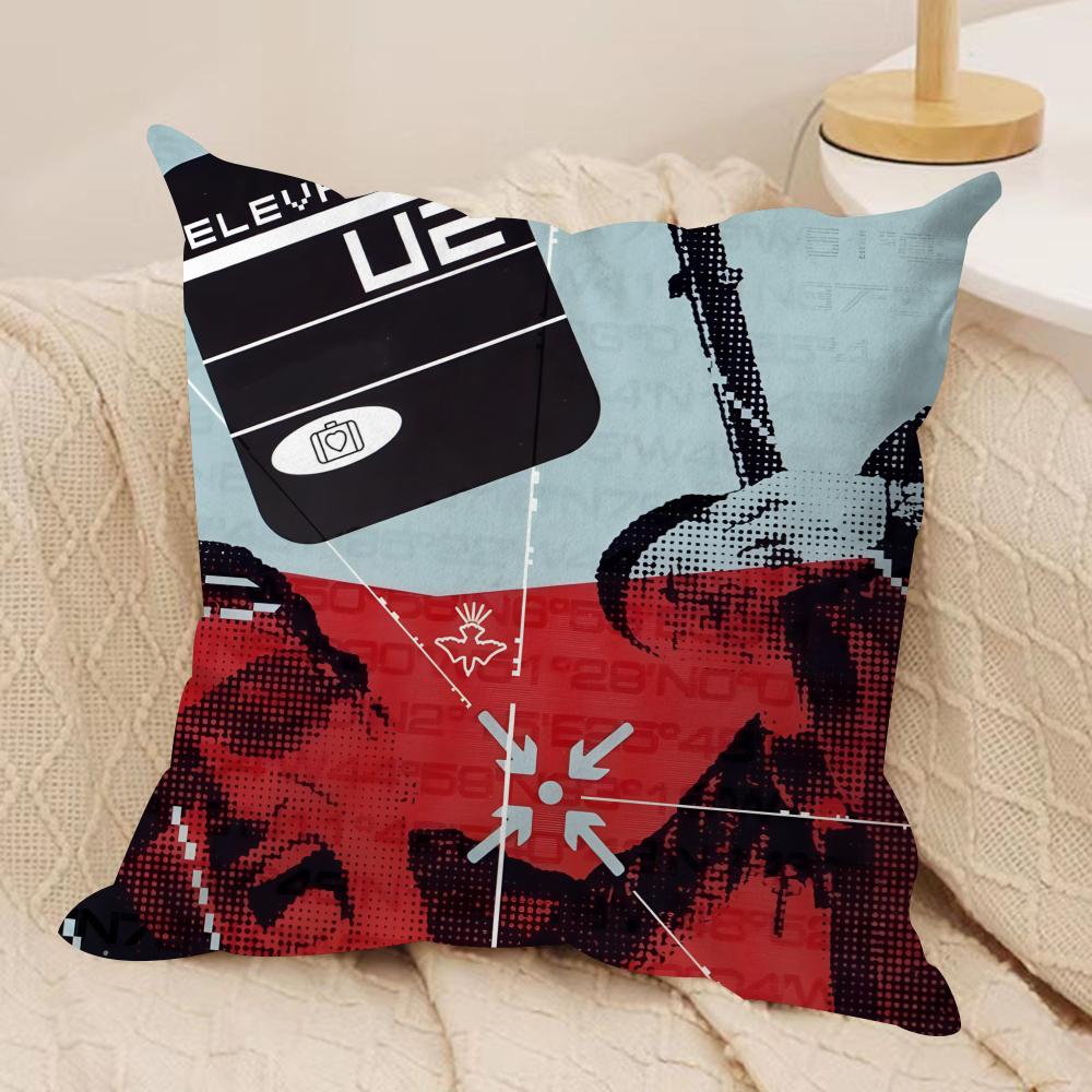 Rock U-U2 Band Music Cushion Cover Silky Short Plush Invisible Zipper Dustproof Sofa Pillow Case For Home Decor