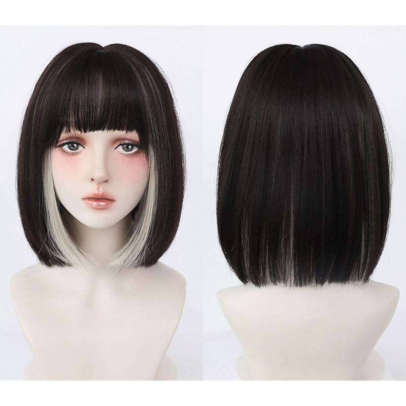 

Короткий парик боб для женщин - модные волосы омбре по всей голове длиной до ушей, идеально подходят для круглого лица с челкой, шикарными внутренними локонами и для повседневной носки чёрный