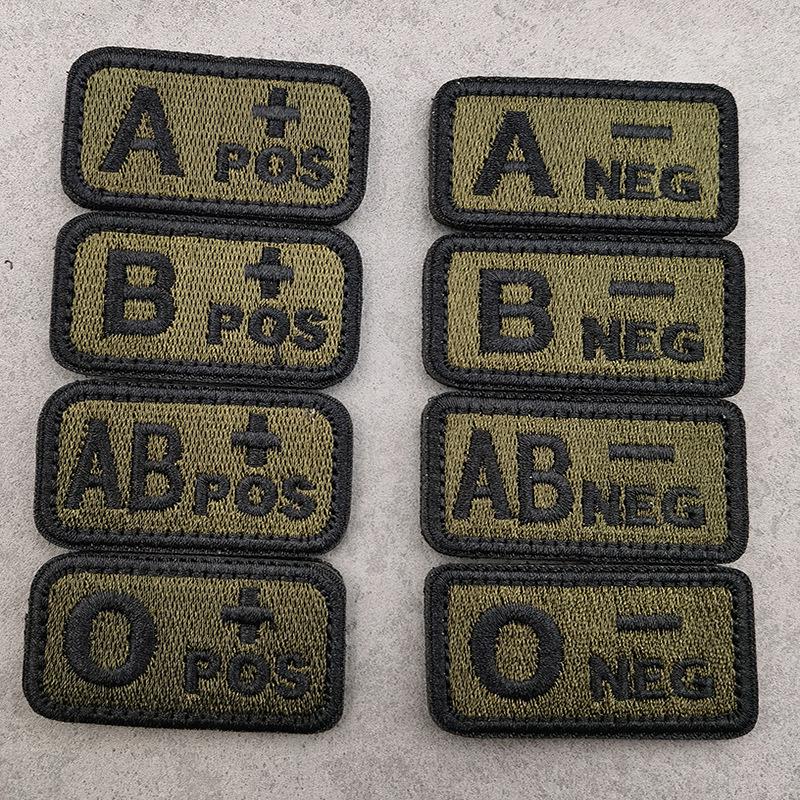 Embroidered Tactical Blood Type Velcro Patch for A, O, AB, POS, NEG Identification