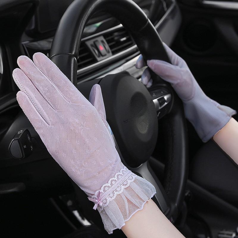Spring and Summer Lace Women's Long Finger Cycling Sports Driving Outdoor Sunshade Thin Breathable Cool Touch Screen Gloves