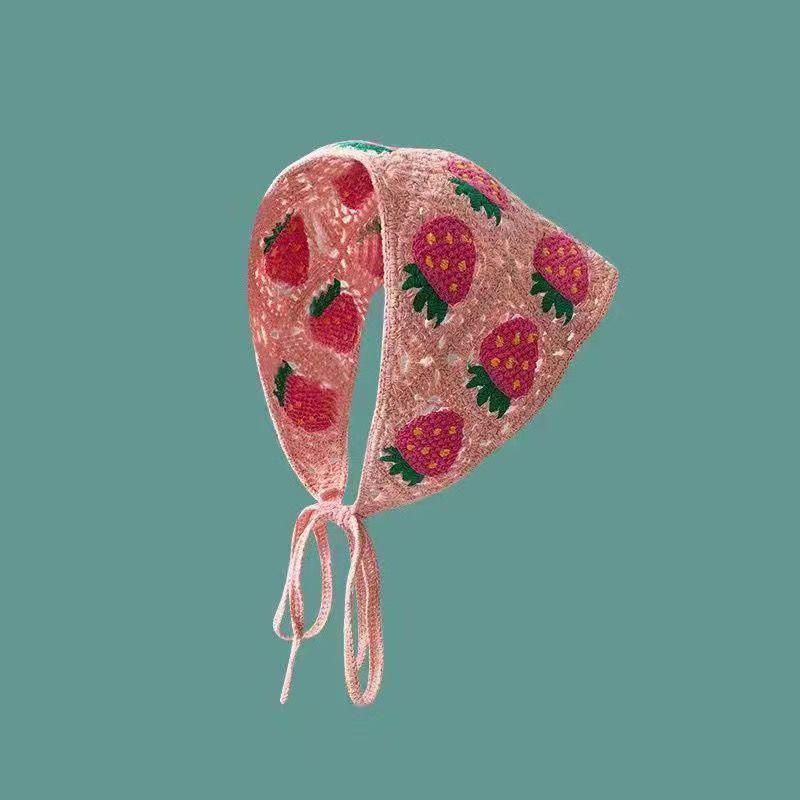 Korean Style Knitted Crochet Triangle Scarf: Women's Sweet Flower Headscarf Hat