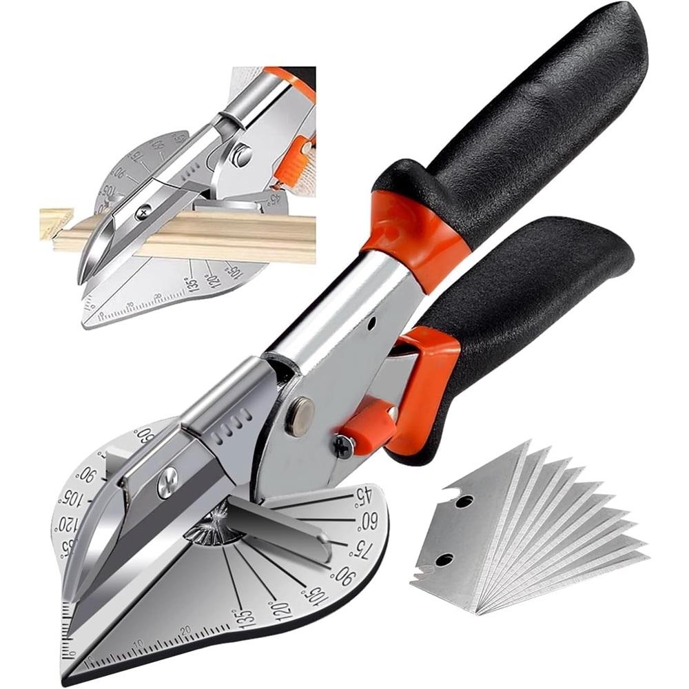 45° - 135° angle cutting scissors, quarter-circle cutting tool, used for cutting PVC, PPR, PE pipes, cork, including 10 spare blades