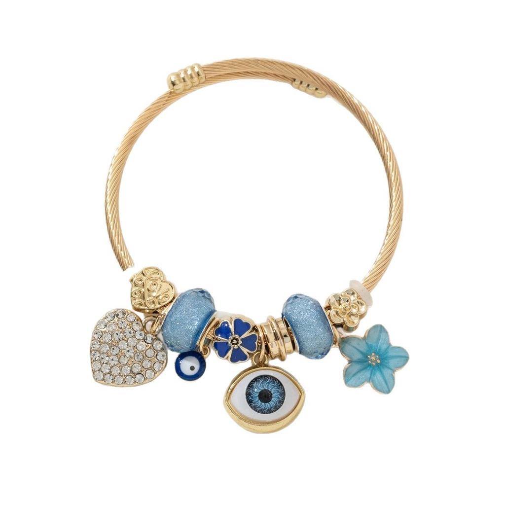 DIY Beaded Bracelet Blue Evil Eye Charm Rhinestone Heart Flower Fashion Jewelry Accessory for Women Girls
