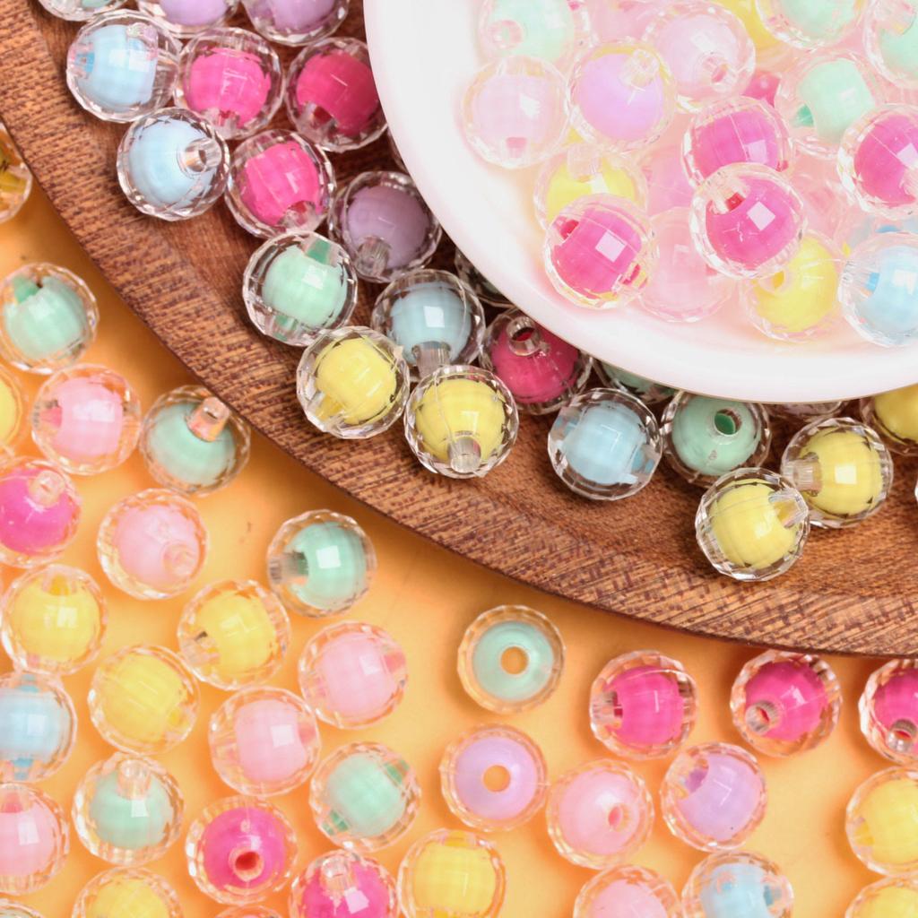 500g Round 8/10mm Transparent Acrylic Faceted DIY Jewelry Making Loose Beads Creative Sandwich Pendant Candy Color Necklace Bracelet