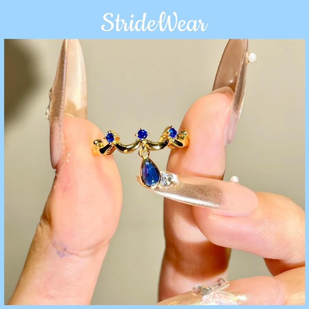 Exquisite Copper Adjustable Blue Floral Edge Ring For Women With Timeless Charm