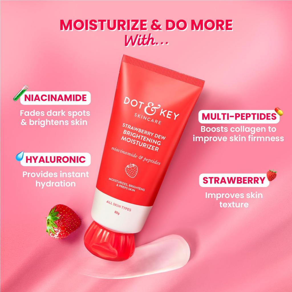 Dot & Key Strawberry Brightening Moisturizer 80g | Lightweight Hydrating Face Cream for Radiant Skin