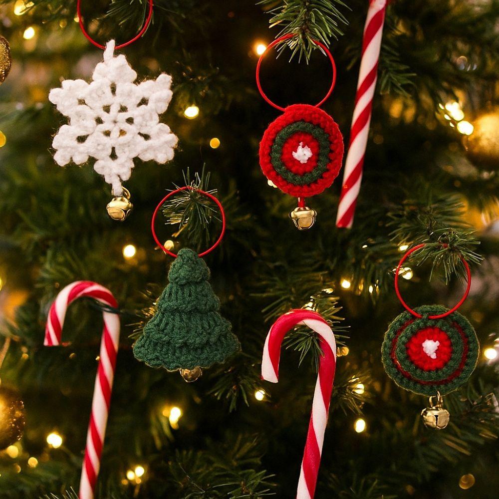 Yarn Weaving Christmas Hanging Ornament Snowflake Bell Cartoon Christmas Tree Bell Handmade Knitted Xmas Tree Pendant