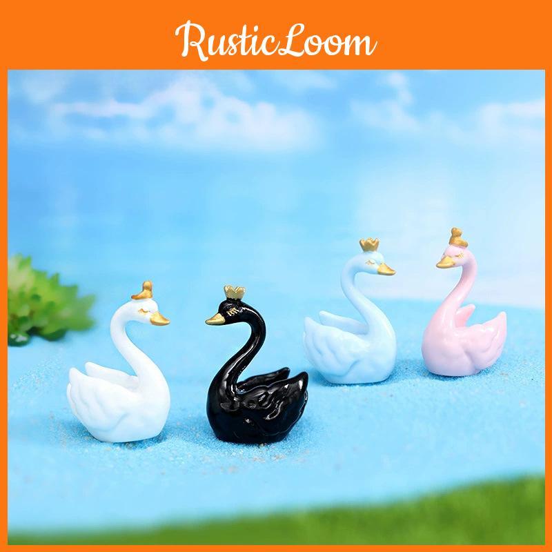 Miniatures Cygnes Dessin Animé en Résine Vibrante Pour un Charme Accentué à la Maison et au Jardin
