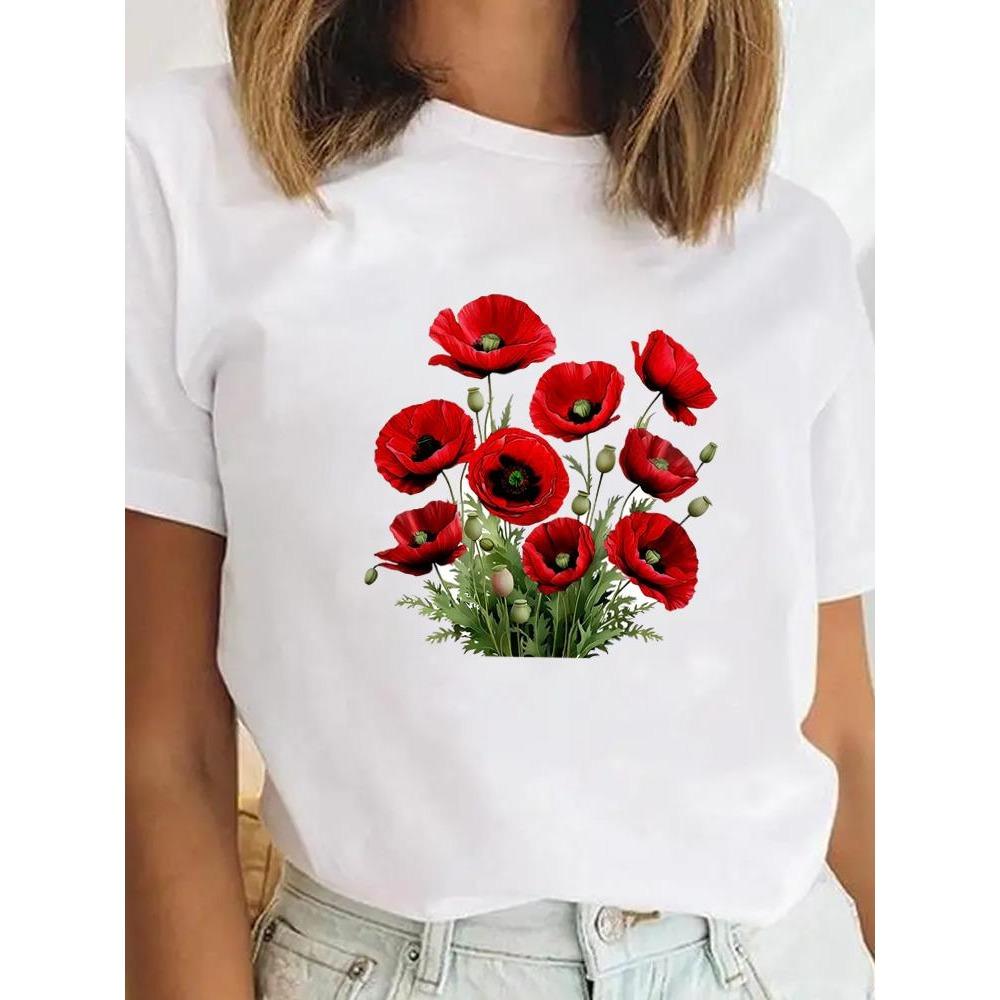 Fashion Graphic Tee Sweet Trend Flower Cute Clothes Clothing for Women Female Casual Top Print T-shirts