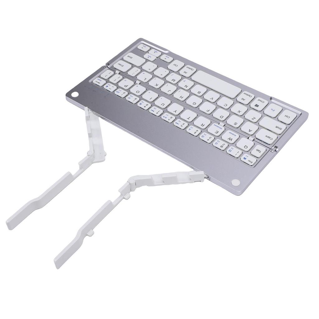Foldable Keyboard with Phone Stand Small Quiet Folding Portable Lightweight Rechargeable for Travel Tablet Silver White
