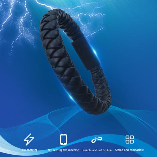 Portable Faux Leather Type-C Micro USB Woven Mini Charging Bracelet Data Cable
