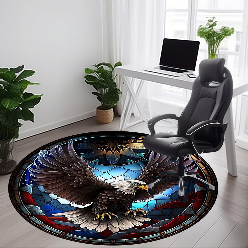 1pc American Eagle Stained Glass Chair Carpet for Office Non-Slip, Machine Washable Rug for Office - Holiday DecorMachine Made yy2510