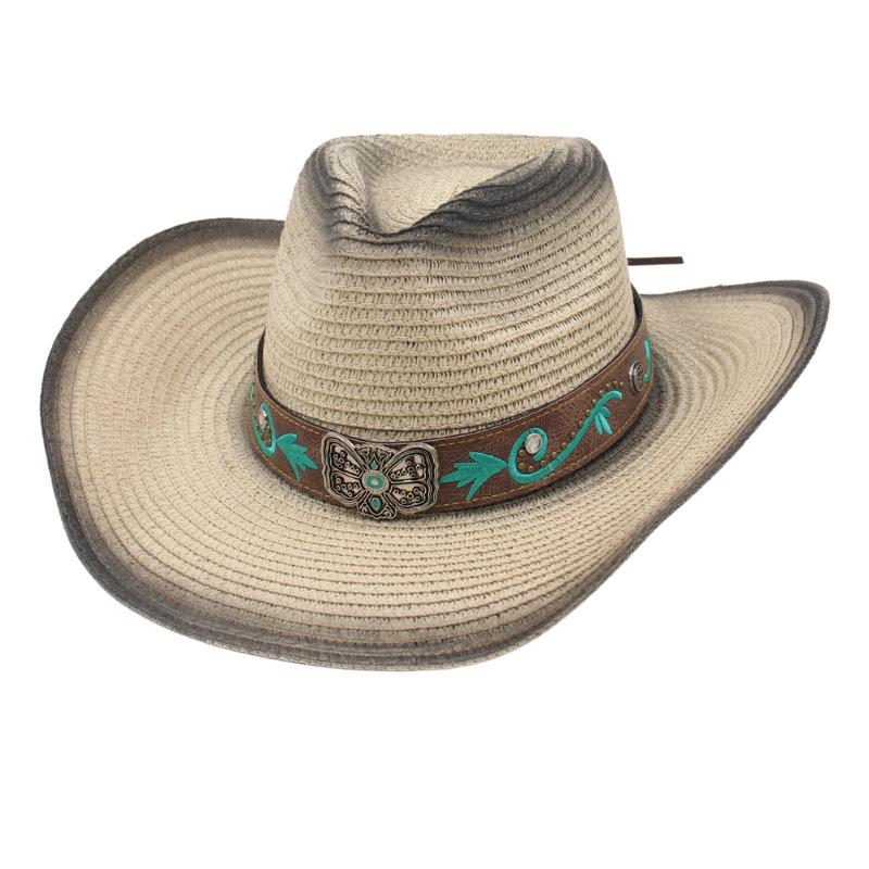 Foreign Trade Export Ethnic Style Butterfly Straw Hat Tibetan Tibetan Western Cowboy Top Hat Beach Sunshade Sun Protection Jazz Hat