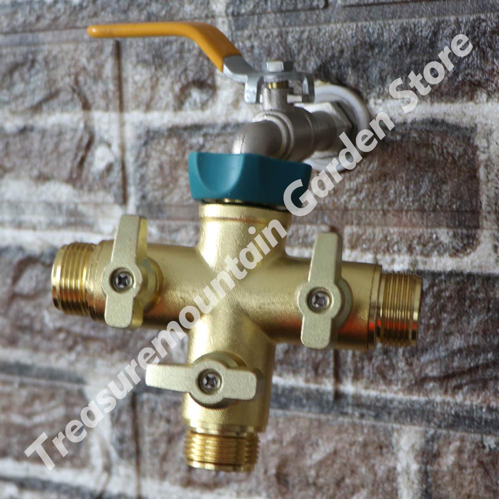 NPT/BSP 3/4" Cross Type Garden Taps Adapter Copper-plated Aluminum Heavy-duty Faucet for Garden Irrigation Connector Stop Water