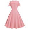 Retro Women Dress Turn-down Collar Shortn Sleeves A-line Big Swing Buttons Slim Fit Solid Color 50s Ball Prom Midi Dress
